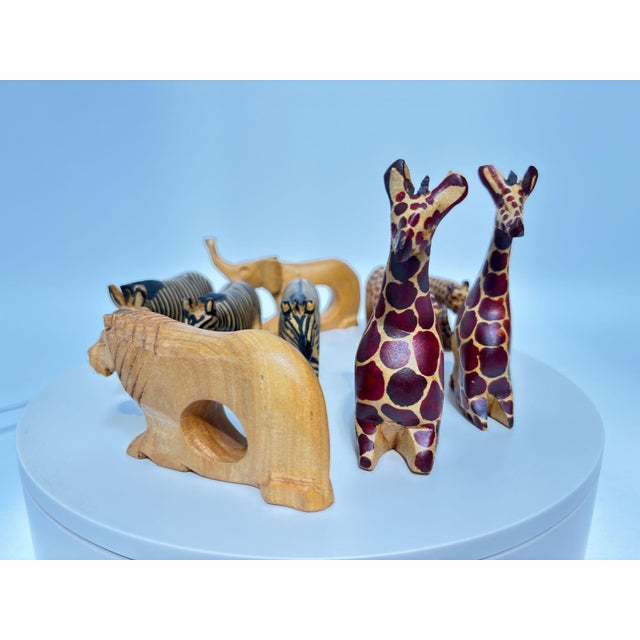Auburn Set of 9 Kenyan Hand-Carved Safari Animal Napkin Rings, African Mahogany For Sale - Image 8 of 8