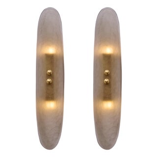 Pair of Contemporary Venetian Smoked Glass and Brass Panel Sconces For Sale