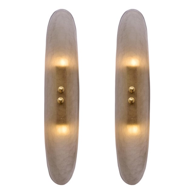 Pair of Contemporary Venetian Smoked Glass and Brass Panel Sconces For Sale