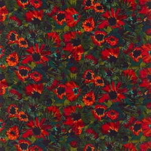 Harlequin Helianthus Fabric in Vermillion/Harissa/Fig Leaf