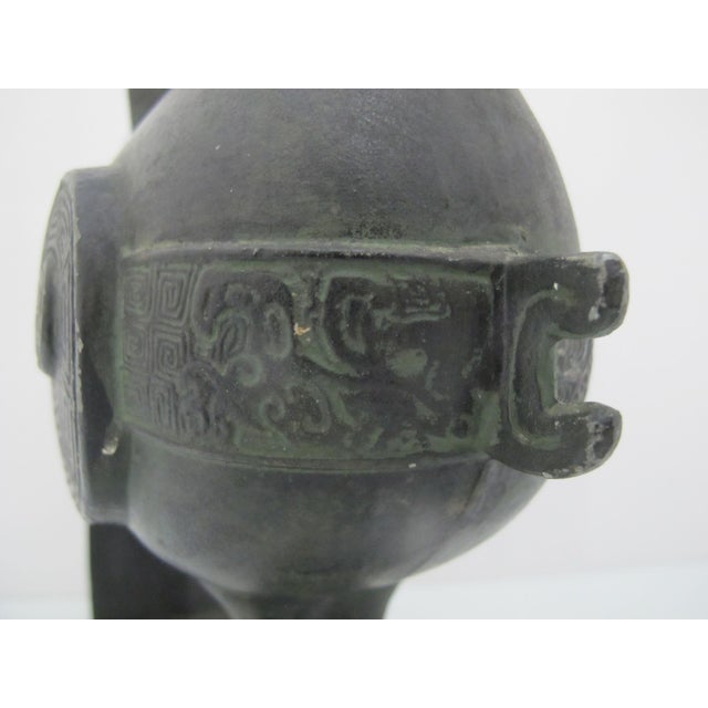 Metal Chinese Phoenix Rooster Zun Shang Style Bronze Ware Ceremonial Wine Vessel Vase For Sale - Image 7 of 18