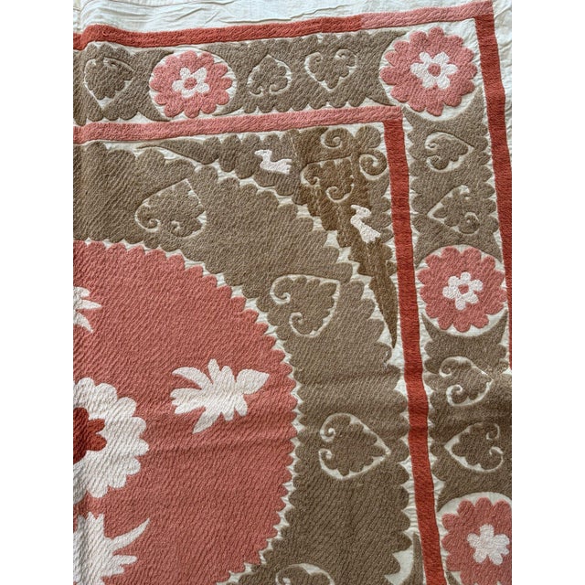 Suzani Textile Wall Art - Bohemian Embroidery 4'4'' X 4'5'' For Sale - Image 9 of 16