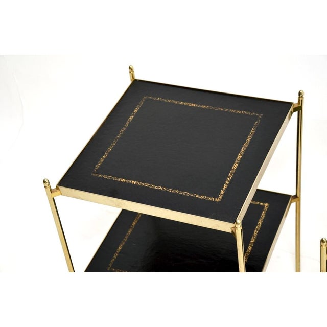Metal Vintage Brass and Leather Side Tables, 1960s, Set of 2 For Sale - Image 7 of 10