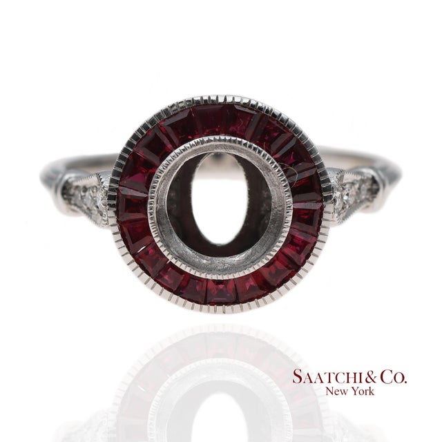 Red 14k (585) White Gold Natural Brilliant Diamond Semi Mount Ruby Ring Size 7 For Sale - Image 8 of 10