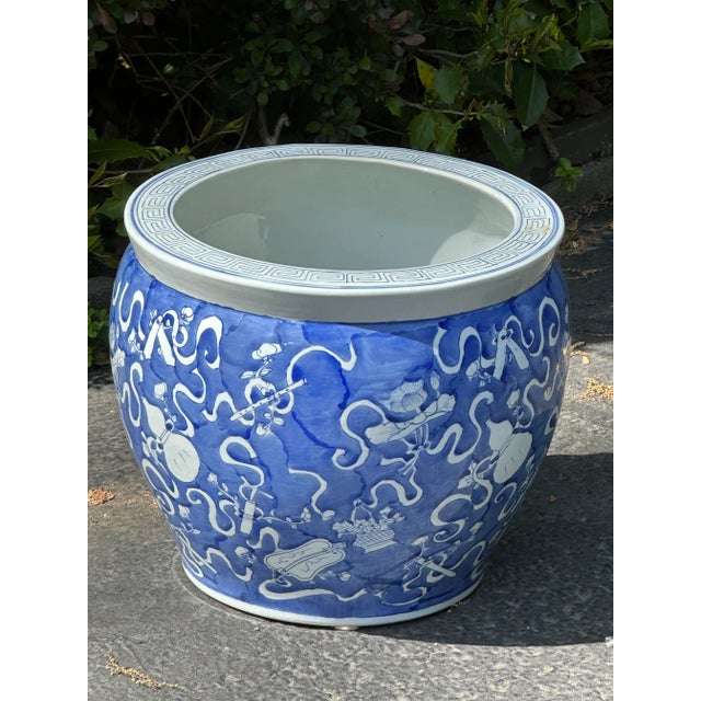 Extra Large Blue and White Chinese Ceramic Planter Chairish