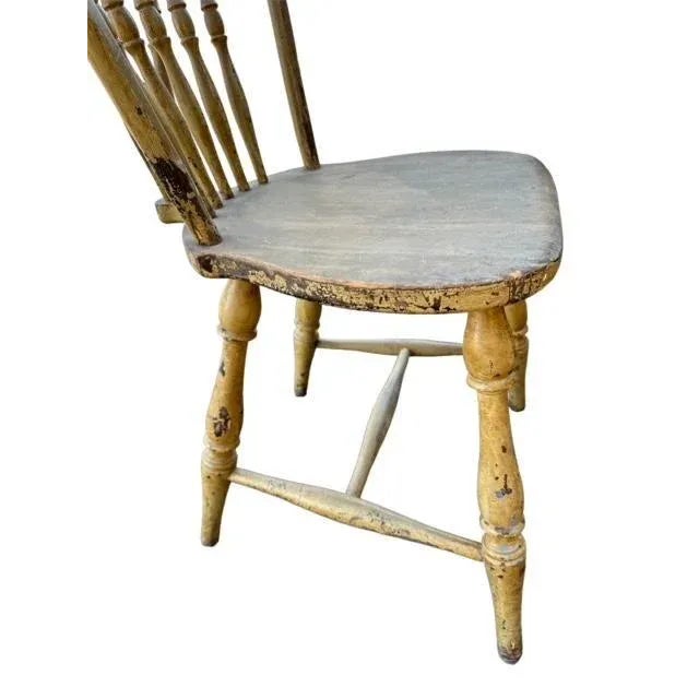 Wood Early 1900s Rustic Spindle Back Chair, Mustard Green For Sale - Image 7 of 8