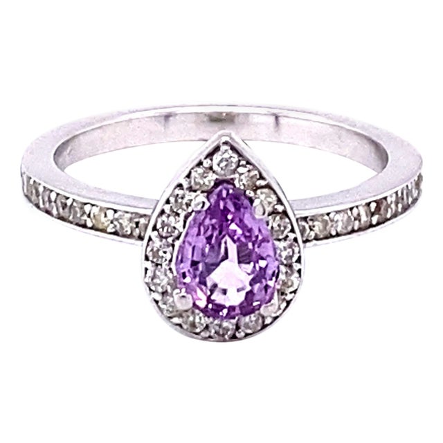 1.02 Carat Natural Pink Sapphire Diamond Engagement Ring in 14 Karat White Gold, Size 7 For Sale