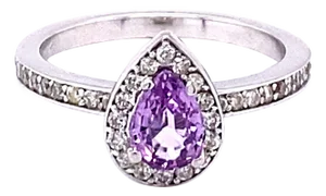 1.02 Carat Natural Pink Sapphire Diamond Engagement Ring in 14 Karat White Gold, Size 7