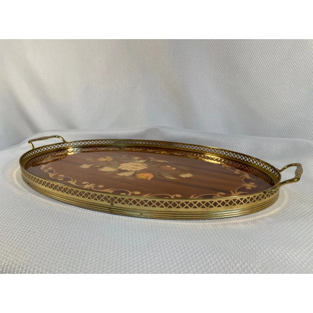 1950s 1950-60s Italian Oval Marquetry Gallery Serving Tray For Sale - Image 5 of 12