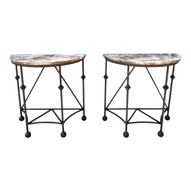 32" Classic Iron Demilunes With Rustic Tops - a Pair For Sale
