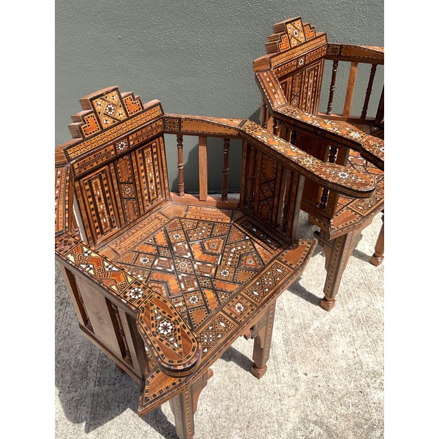 Vintage Syrian Inlaid Wood Chairs - A Pair For Sale - Image 10 of 18