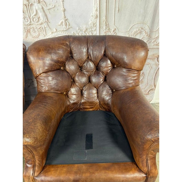 Pair of English Library Club Chairs in Hand-Finished Cognac Leather For Sale - Image 17 of 18