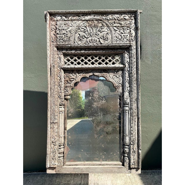 Vintage Carved Wood Distressed Arch Mirror For Sale - Image 11 of 12