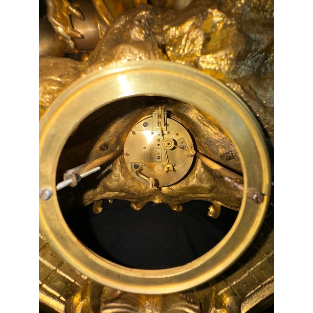 1860 French Louis XV Gilt Ormolu Clock Set – 3 Pieces For Sale - Image 14 of 17