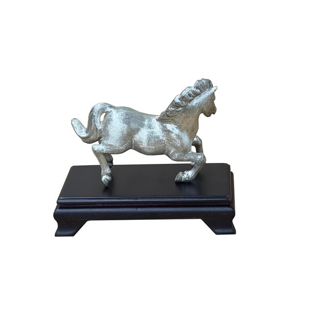 Galloping Metal Silver Color Painted Horse Figure W Case For Sale - Image 9 of 12