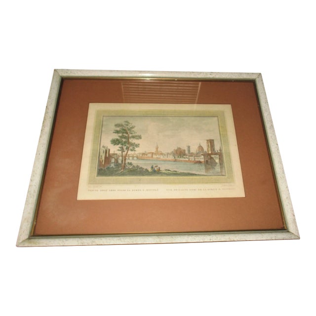Guiseppe Zocchi (1711-1767) Hand Colored Engraving "Vue Du Pont a La Carraia" For Sale