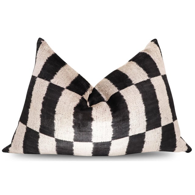 Contemporary Contemporary Black & White Velvet Throw Pillow & Down Insert For Sale - Image 3 of 11