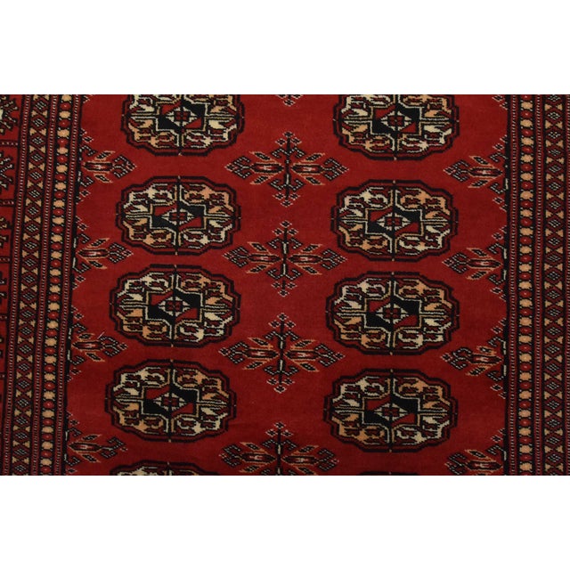 Red Bokhara Rug 3’2” X 5’2” Red Wool Tribal Hand-Knotted Oriental Carpet For Sale - Image 8 of 12