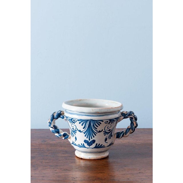 17th Century Nevers Faience Blue and White Jasmine Vases, Set of 2 For Sale - Image 4 of 18