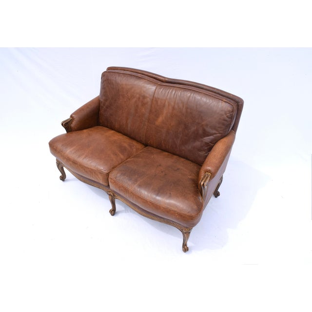 Vintage Leather Loveseat After Restoration Hardware, Usa For Sale - Image 9 of 12