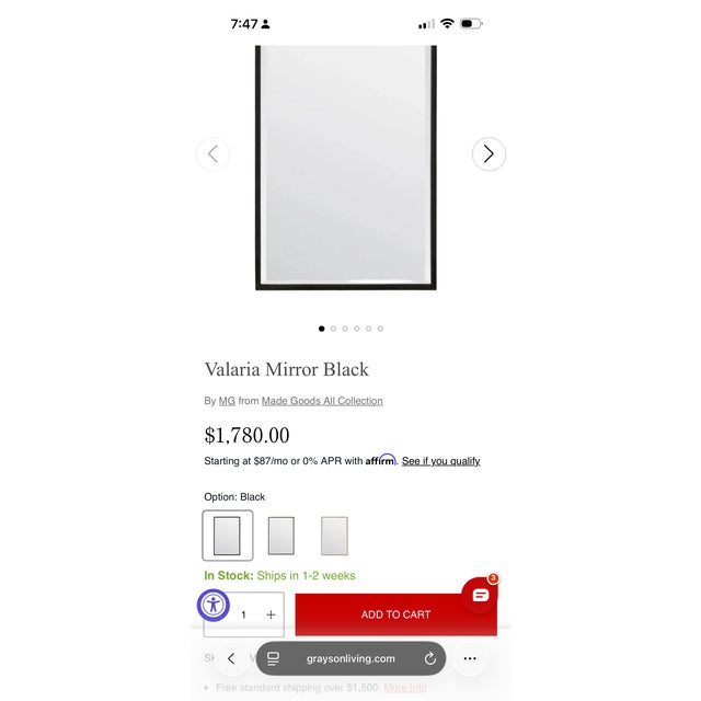 Valaria Mirror - Black For Sale - Image 9 of 9