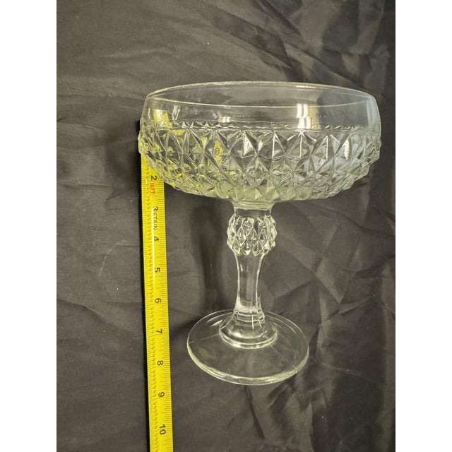 Mid 20th Century Vintage Indiana Glass Pedestal Clear Compote Fruit Bowl Diamond Point 7.25” Tall For Sale - Image 5 of 5