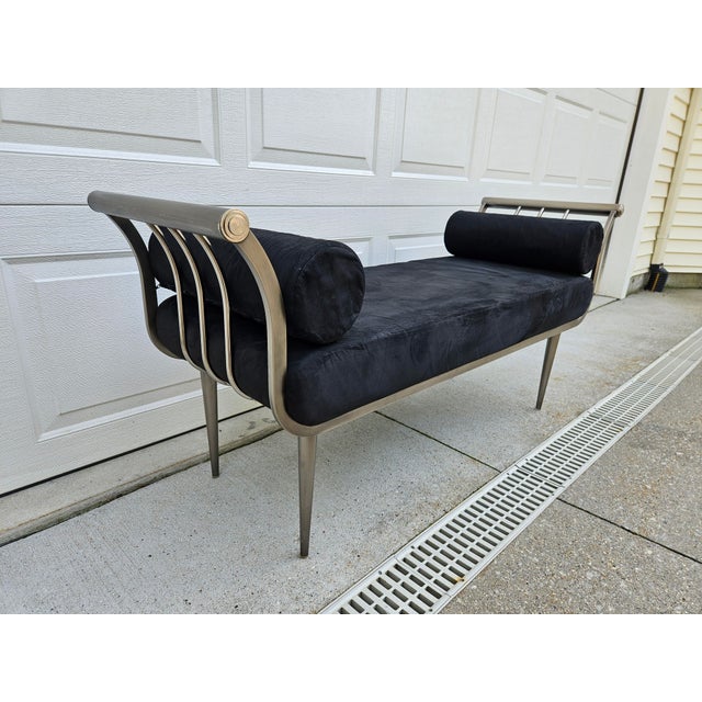 DIA - Design Institute America Design Institute America Brushed Nickel Rolled Arm Bench For Sale - Image 4 of 12