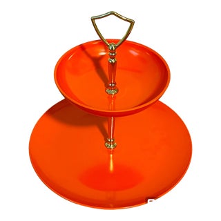Vintage Orange MCM Melamine 2 Tier Tray Serveware For Sale