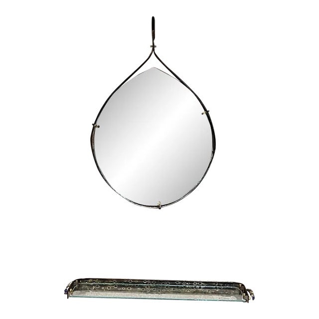 1950s Italian Brass Mirror and Glass Wall Console Italy - Set of 2 For Sale