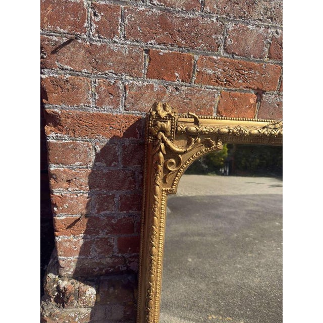 Glass Large Antique English Gilt Overmantle Mirror, 19th Century For Sale - Image 7 of 9