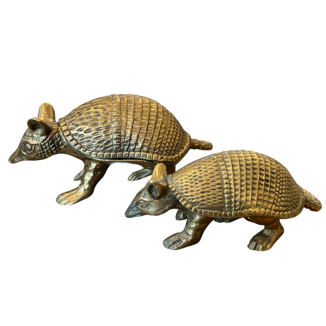 American Pair of Vintage Solid Brass Armadillo Sculptures — 1970s Hollywood Regency For Sale - Image 3 of 8