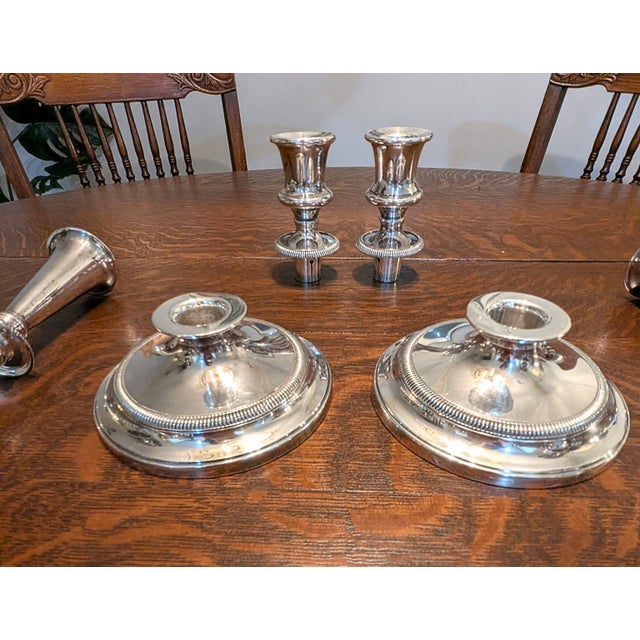 Antique Barker Ellis Silver Plated Candelabra Pair 5 Arm Convertible Gadroon England For Sale - Image 11 of 15
