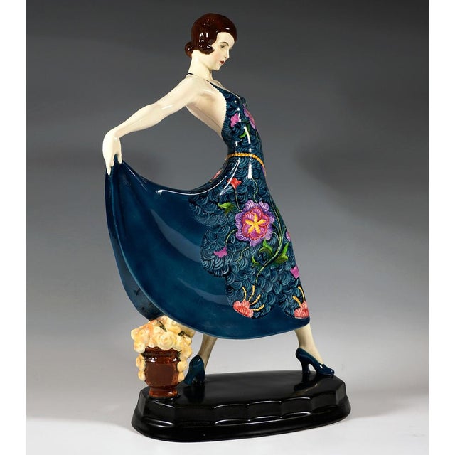 Rare goldscheider art ceramic figurine of the 1920s: depiction of the actress and dancer lilian harvey wearing a dark wig...
