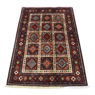 Yalameh Rug 3'6'' X 5'3'' Multicolor Wool Vintage Tribal Hand-Knotted Carpet For Sale