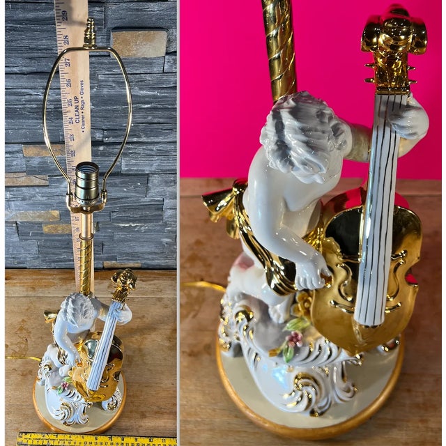 Vintage Capodimonte Porcelain Cherub With Violin Table Lamp For Sale - Image 12 of 12