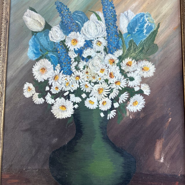 1960’s original impressionist still life painting of a bouquet of flowers in a chunky frame. Signed and framed. Measures...