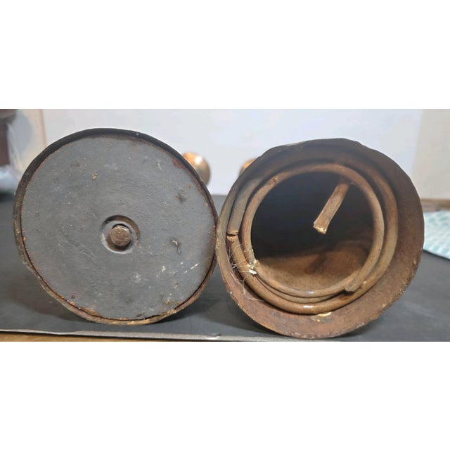 Copper 2 Vintage MCM Arts and Crafts Hammered Copper Candlestick Candle Holder Tall 20" For Sale - Image 8 of 10