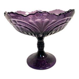 Antique Pressed Glass Pedestal Compote Bowl Scalloped Rim