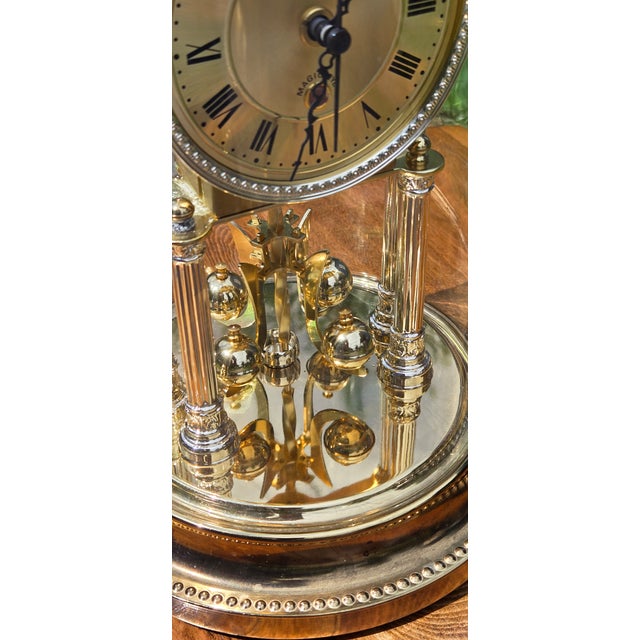 Vintage Elgin Anniversary Mantel Clock With Glass Dome, Brass Finish & Rotating Pendulum For Sale - Image 17 of 17