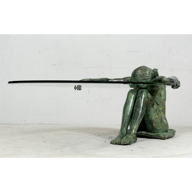 Sculptural Coffee Table with Female Nude Sculpture in Bronze, France, 1980s For Sale - Image 11 of 18