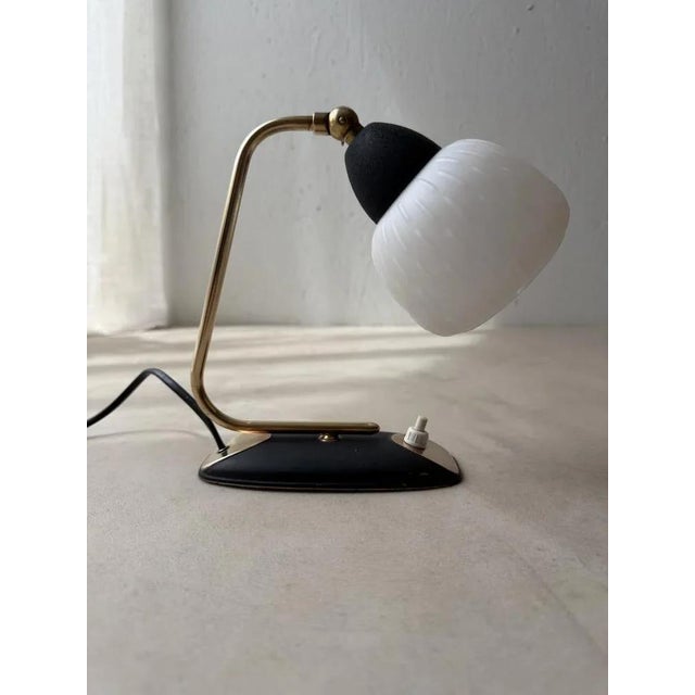 Metal Vintage Brass and Frosted Glass Table Lamp For Sale - Image 7 of 11