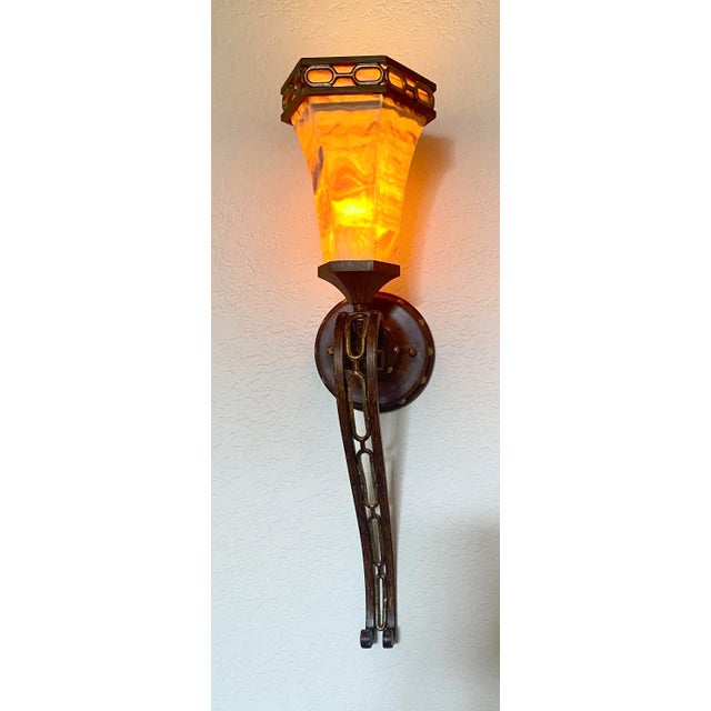 Late 20th Century Exquisite Pair of Exquisite Alabaster and Metal Torchiere Sconces For Sale - Image 11 of 12