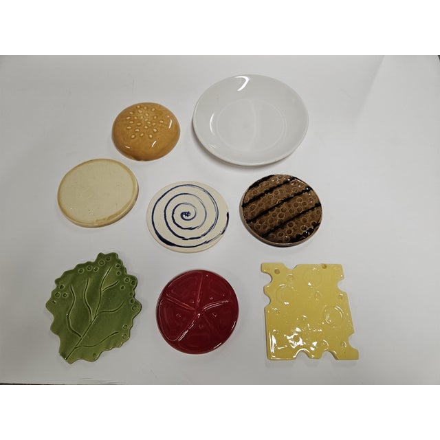 Vintage Ceramic Hamburger Coaster Set With Saucer - 8 pcs For Sale - Image 6 of 14