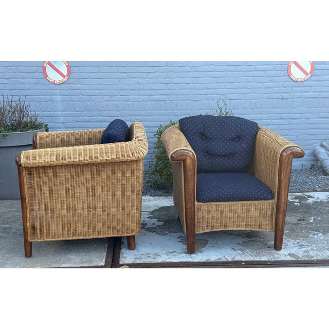 Wood and Wicker Armchairs, 1980s, Set of 2 For Sale - Image 6 of 16