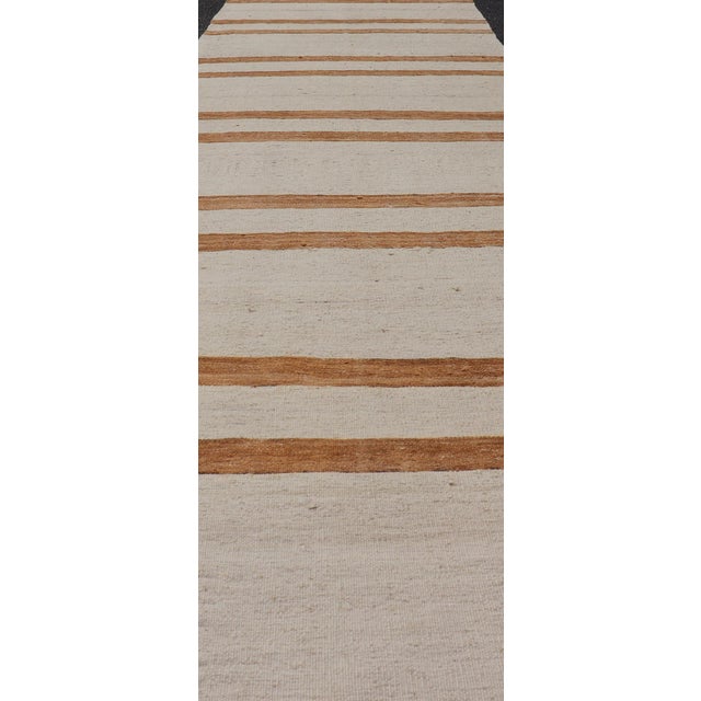 Ivory Vintage Turkish Kilim Runner With Horizontal Stripes in Ivory and Cognac For Sale - Image 8 of 12