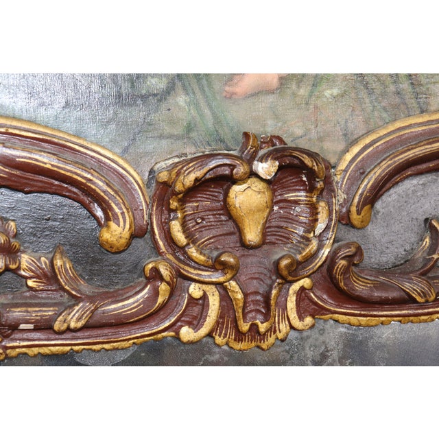 19th C French Louis XV Style Ebonized Trumeau Mirror With Painting of Nude For Sale In Philadelphia - Image 6 of 6