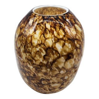 '80s Bulbous Hand Blown Cased Glass Tortoise Shell Vase- 13.75" X 10.5" For Sale