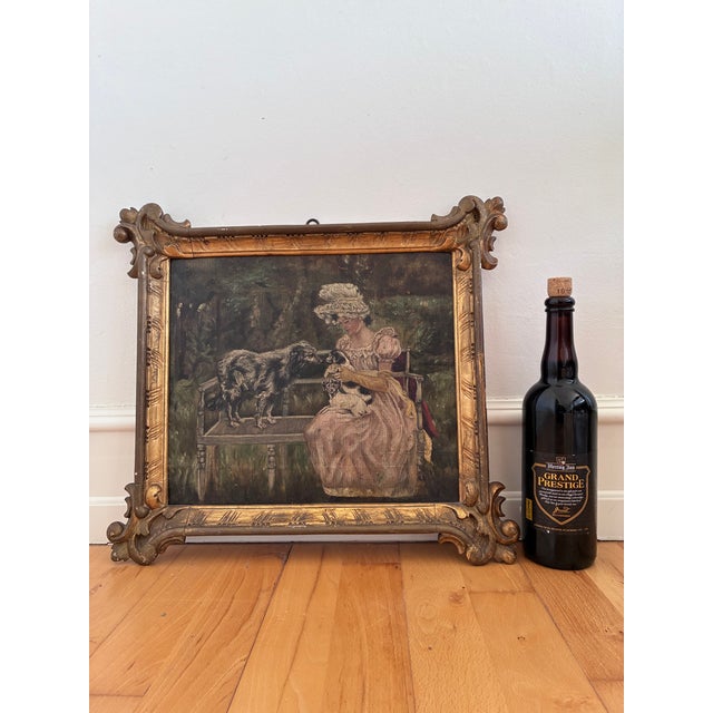 Antique Original Oil Painting of Woman With Dogs in a Garden For Sale - Image 14 of 16