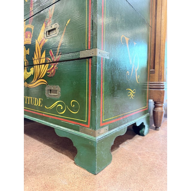 Antique Victorian Naval Campaign Secretary Chest With Hand Painted Maritime Motifs For Sale - Image 12 of 12