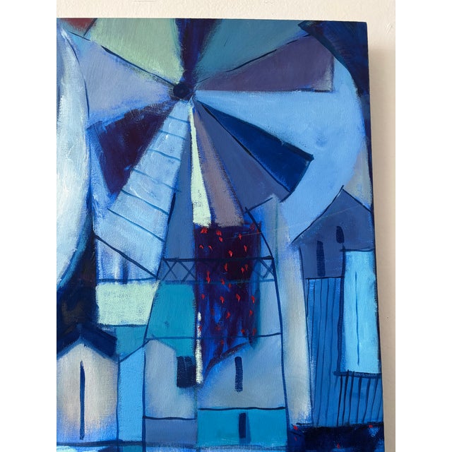 Norberto Uribe Dominican Modernist Village Blue Painting on Canvas For Sale In Miami - Image 6 of 12